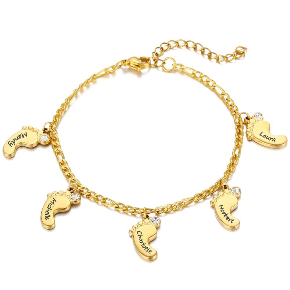 Armband mit Babyfuß Anhängern Bracelet Loanya Gold