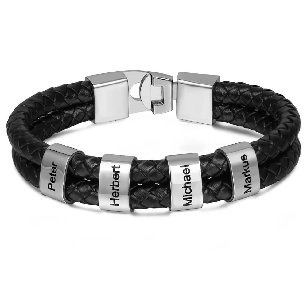 LOANYA Lederarmband mit gravierten Beads Loanya Silber 19 cm