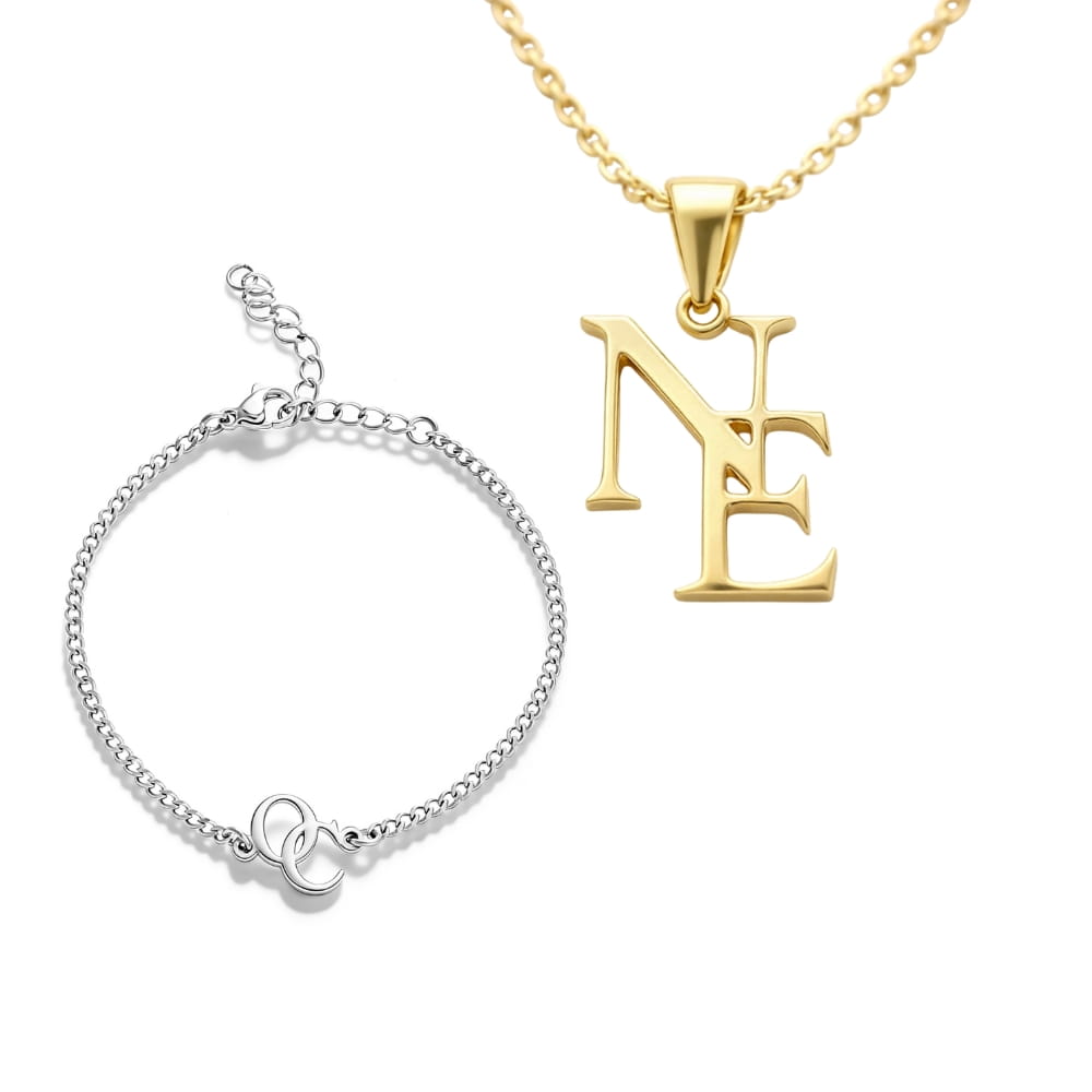 Set de iniciales entrelazadas – Collar y pulsera personalizados