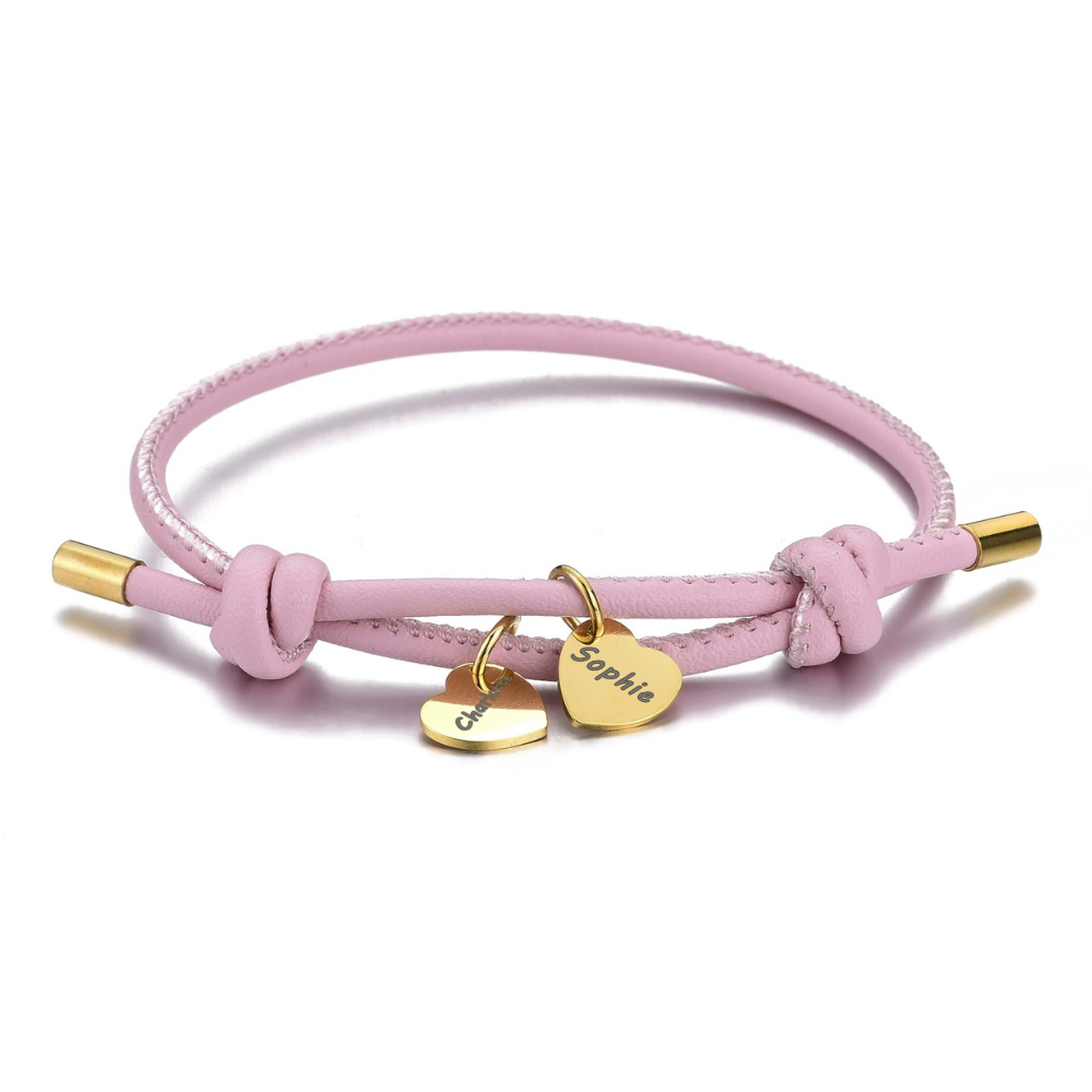 Pulsera de cuero vegano con Colgantes de Corazón