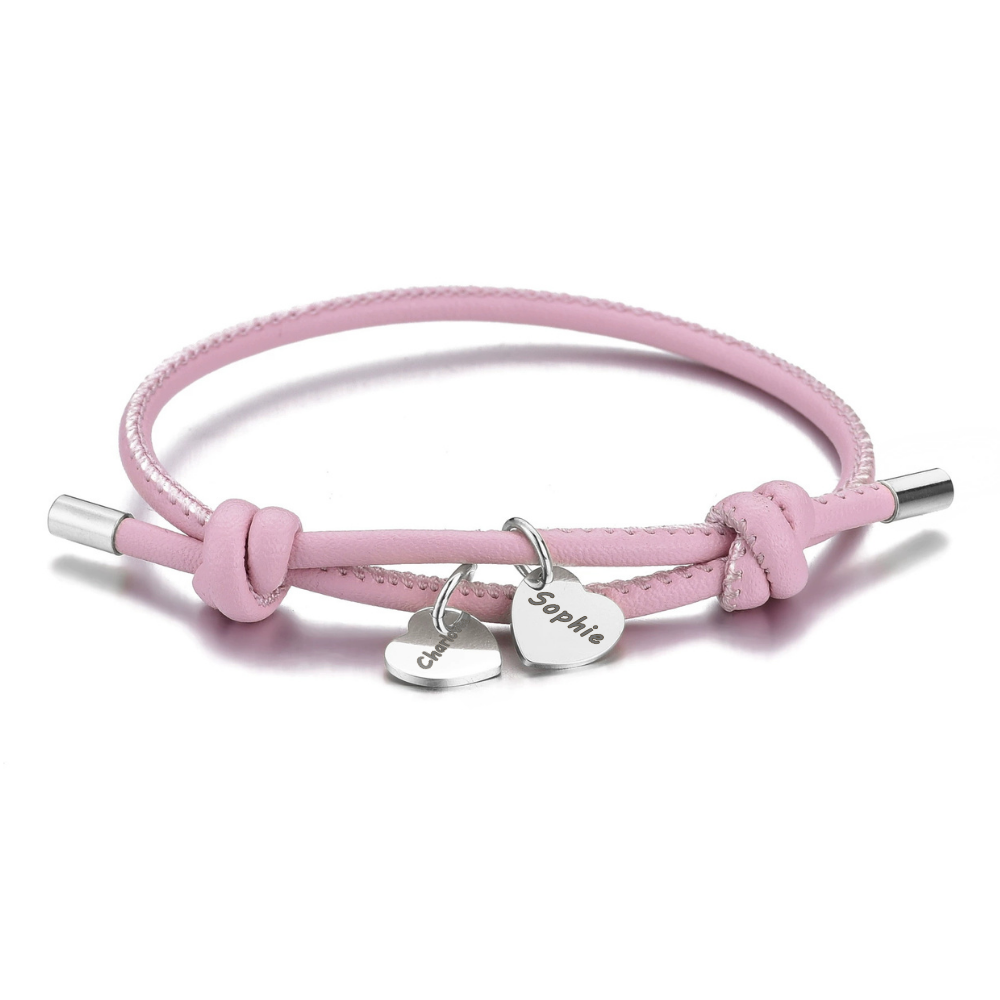 Pulsera de cuero vegano con Colgantes de Corazón