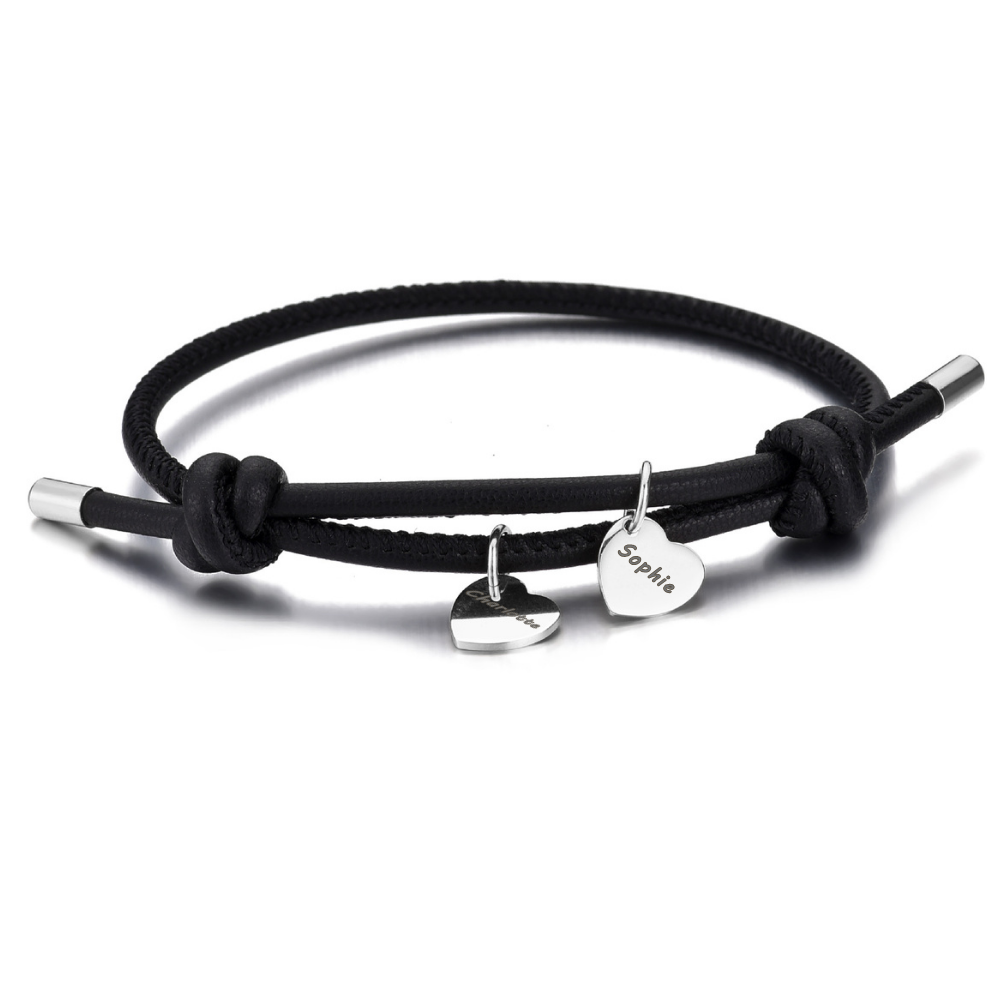 Pulsera de cuero vegano con Colgantes de Corazón