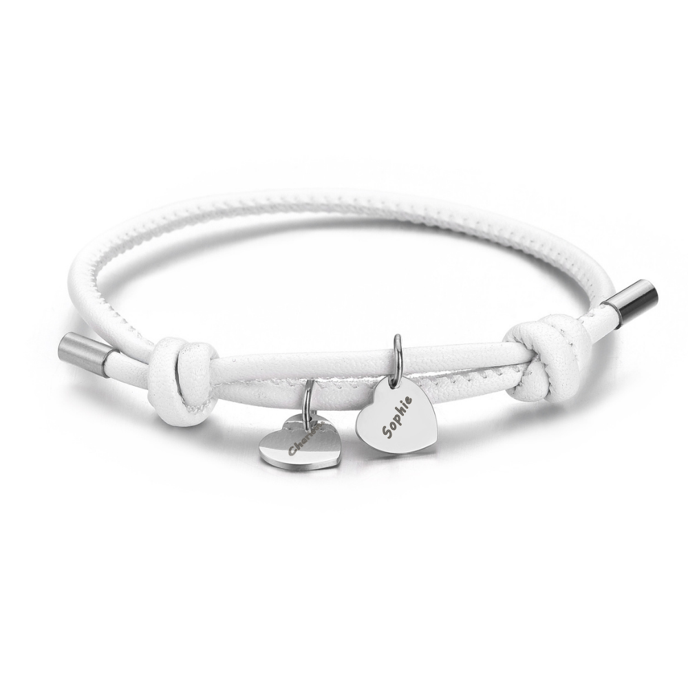 Pulsera de cuero vegano con Colgantes de Corazón