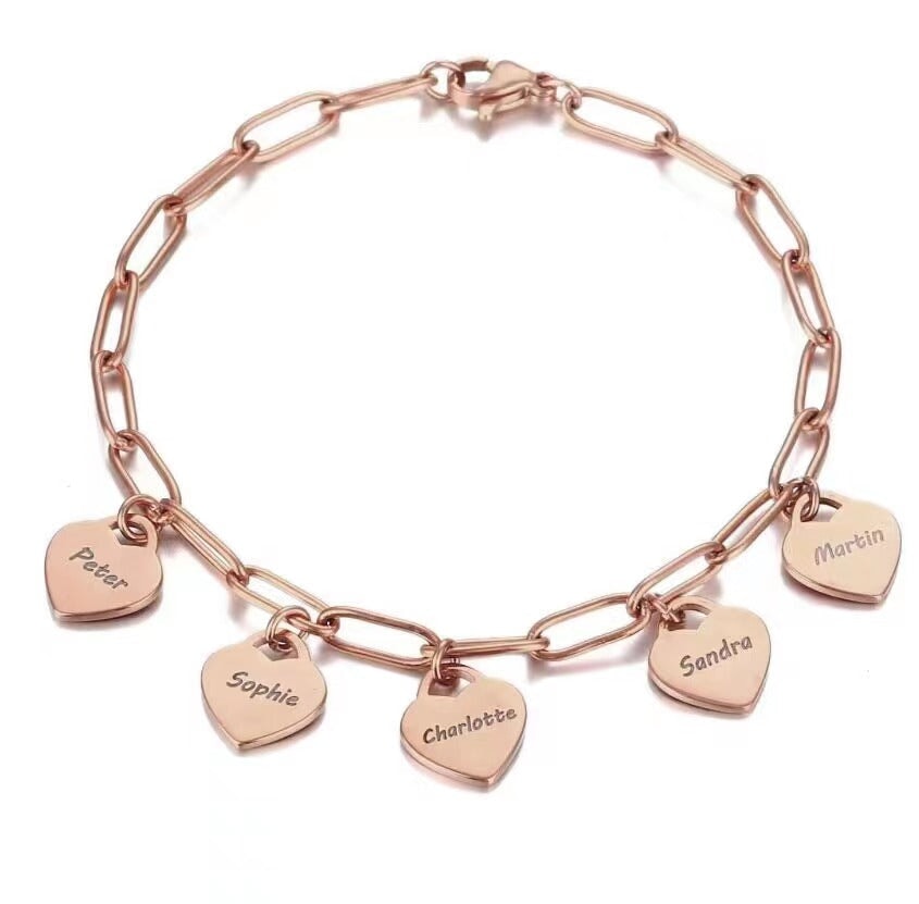 LOANYA Pulsera con colgantes corazón personalizados