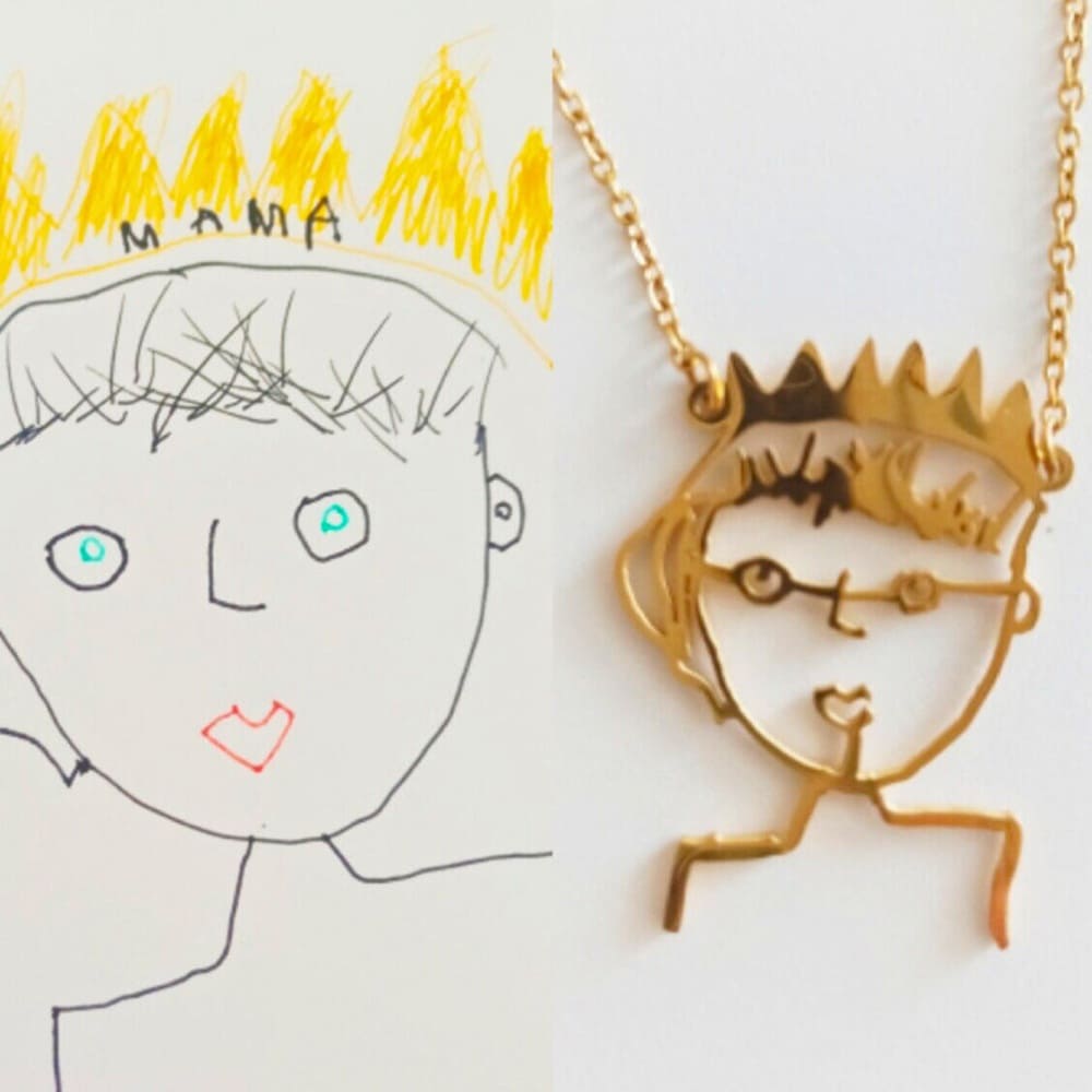 Dibujo infantil personal como Collar o Colgante en oro
