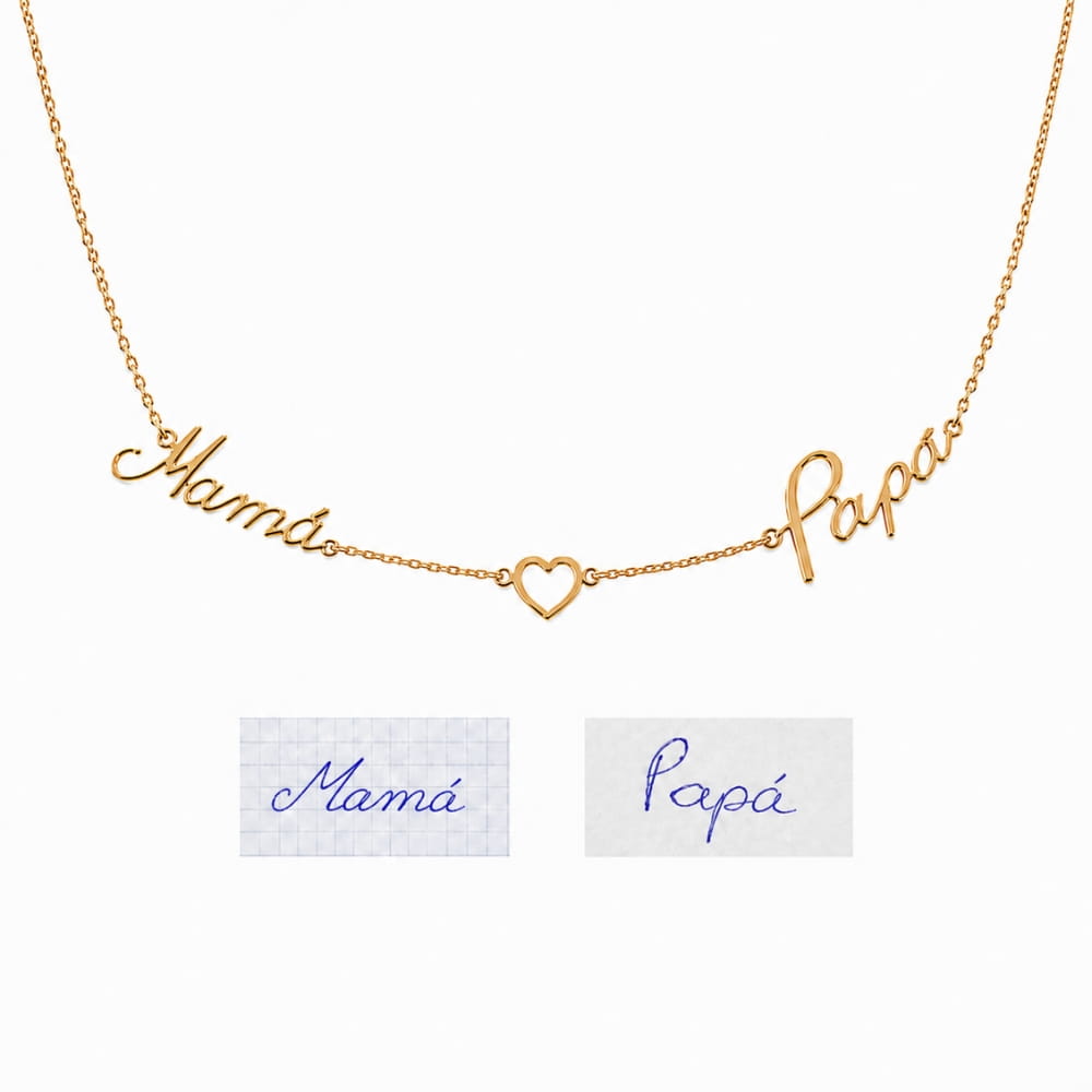 Collar con escritura a mano, 2 nombres y corazón