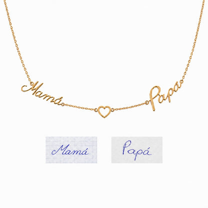 Collar con escritura a mano, 2 nombres y corazón