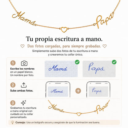 Collar con escritura a mano, 2 nombres y corazón