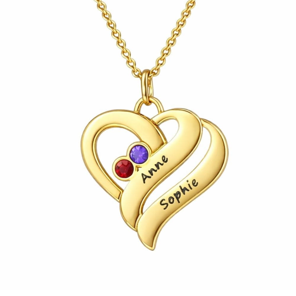 Collar con corazones unidos y piedras de nacimiento