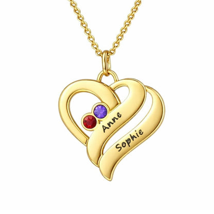 Collar con corazones unidos y piedras de nacimiento