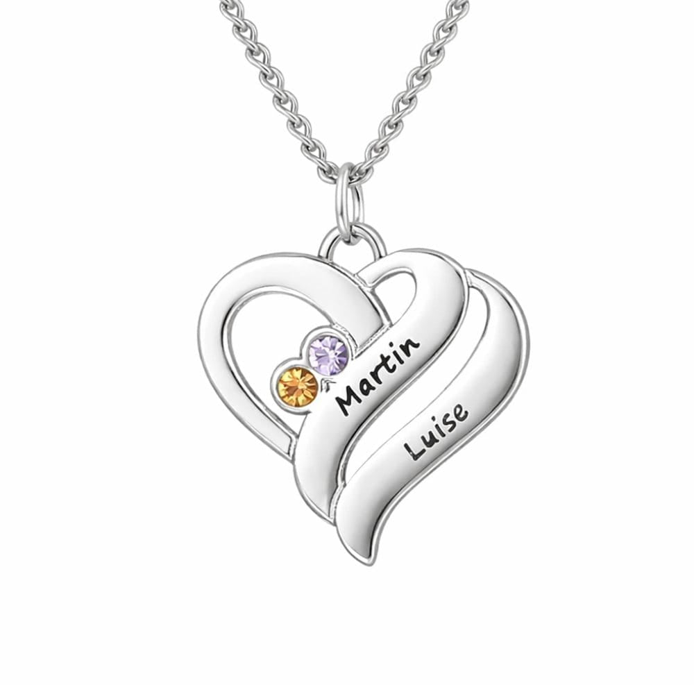 Collar con corazones unidos y piedras de nacimiento