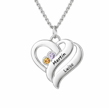 Collar con corazones unidos y piedras de nacimiento