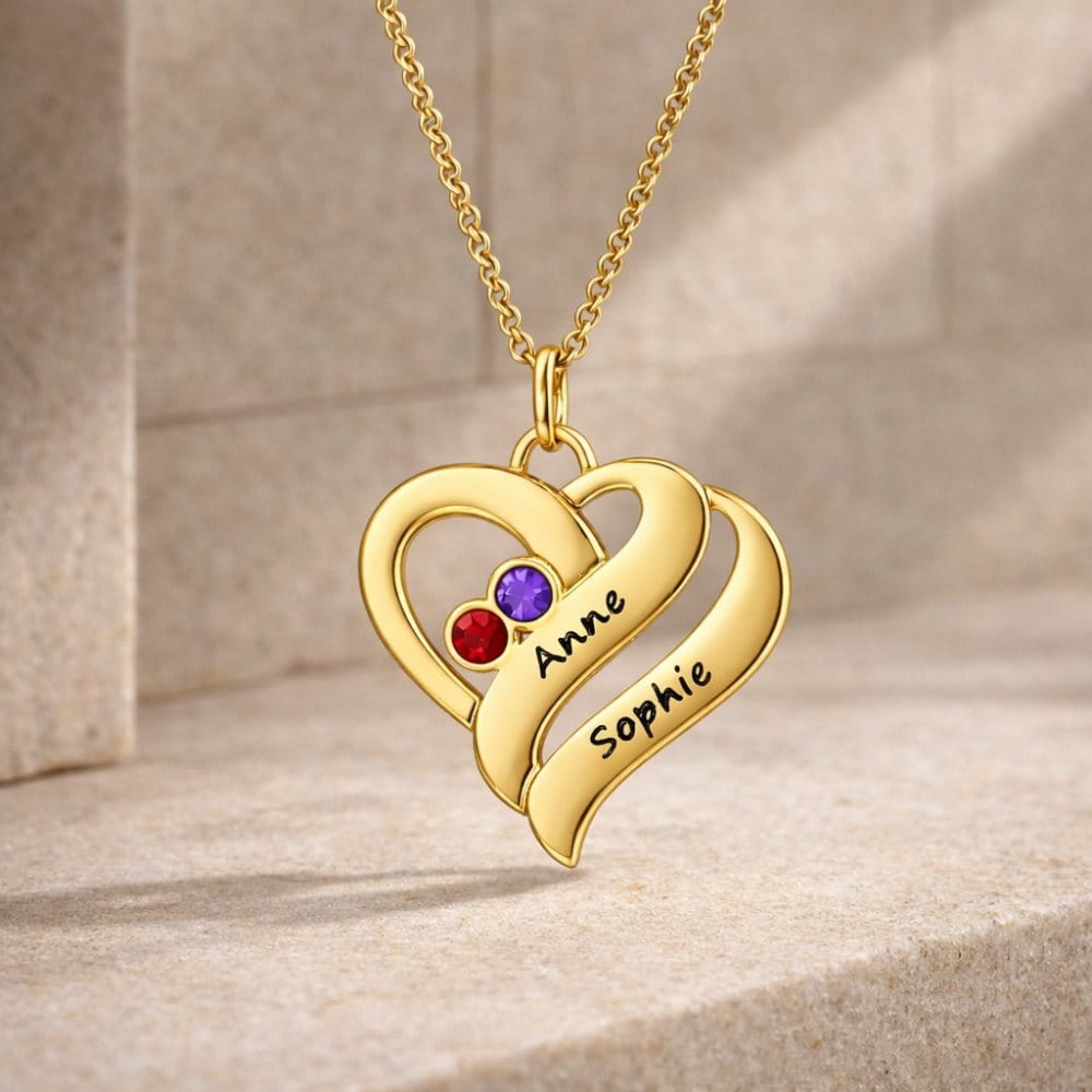 Collar con corazones unidos y piedras de nacimiento