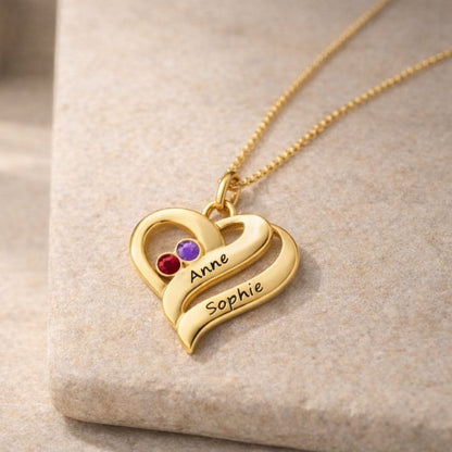 Collar con corazones unidos y piedras de nacimiento