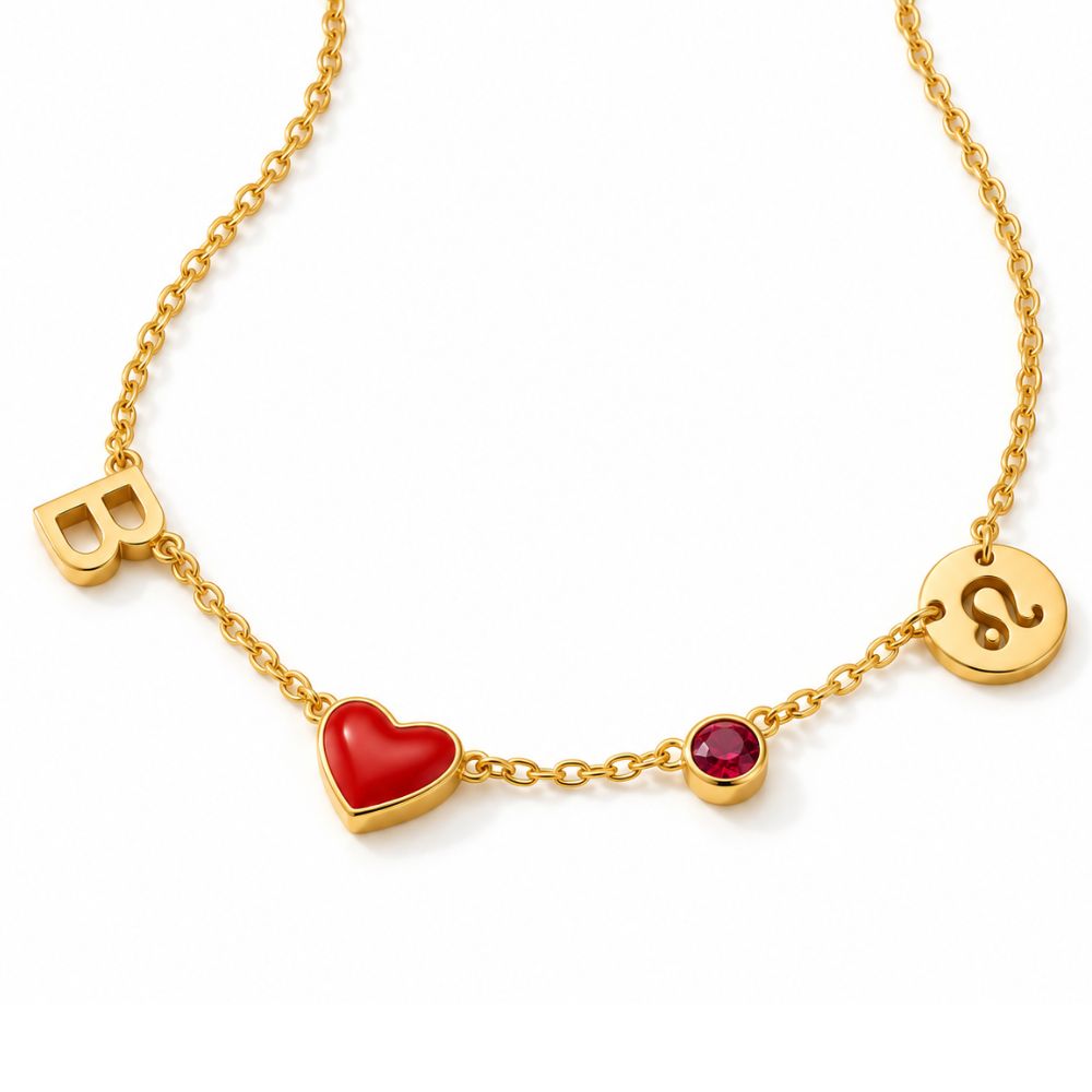 Collar con inicial, signo del zodiaco y piedra de nacimiento