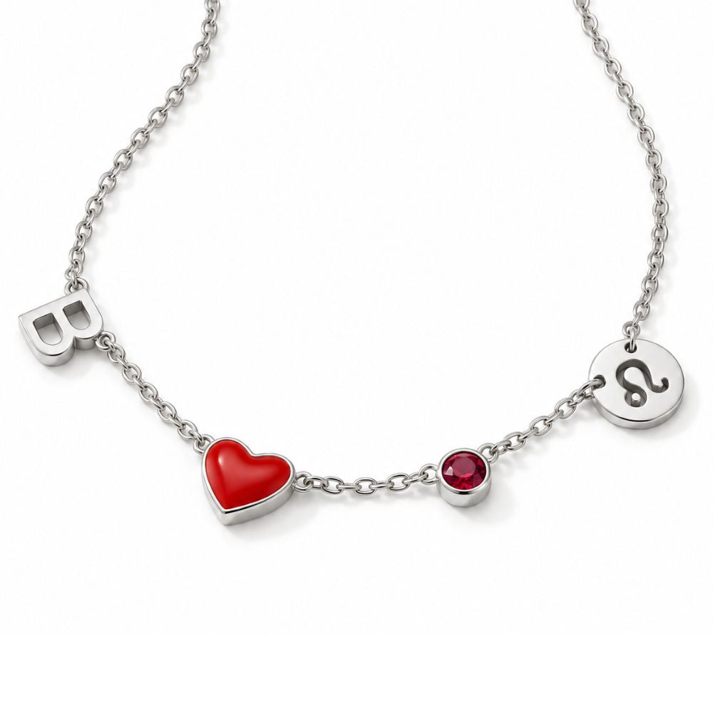 Collar con inicial, signo del zodiaco y piedra de nacimiento