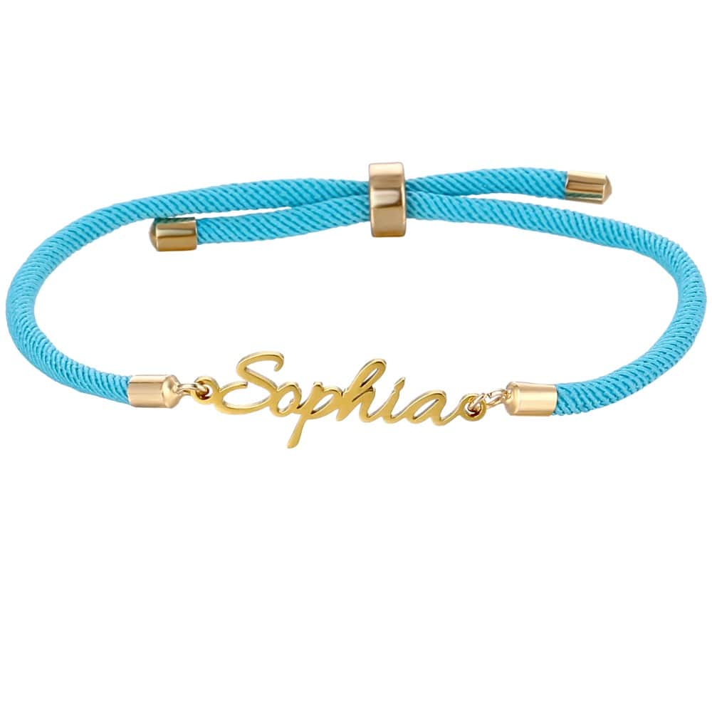 Pulsera de Cuerda con Nombre-Personalizado Azul claro