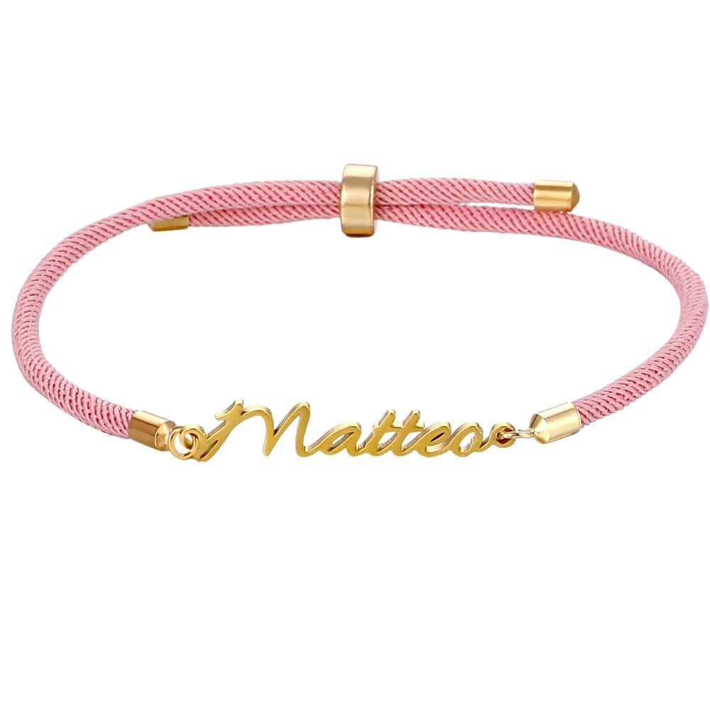 Pulsera de Cuerda con Nombre Personalizado Rosa