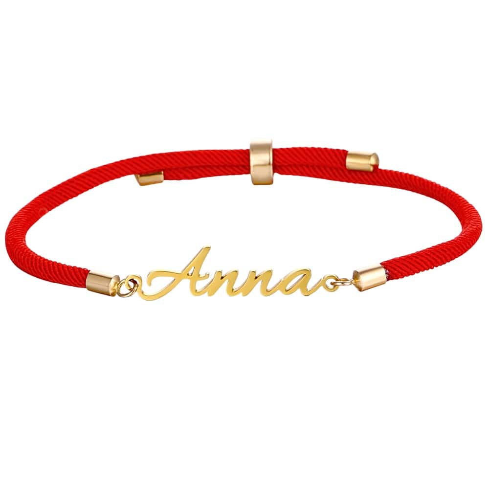 Pulsera de Cuerda con Nombre Personalizado Rojo