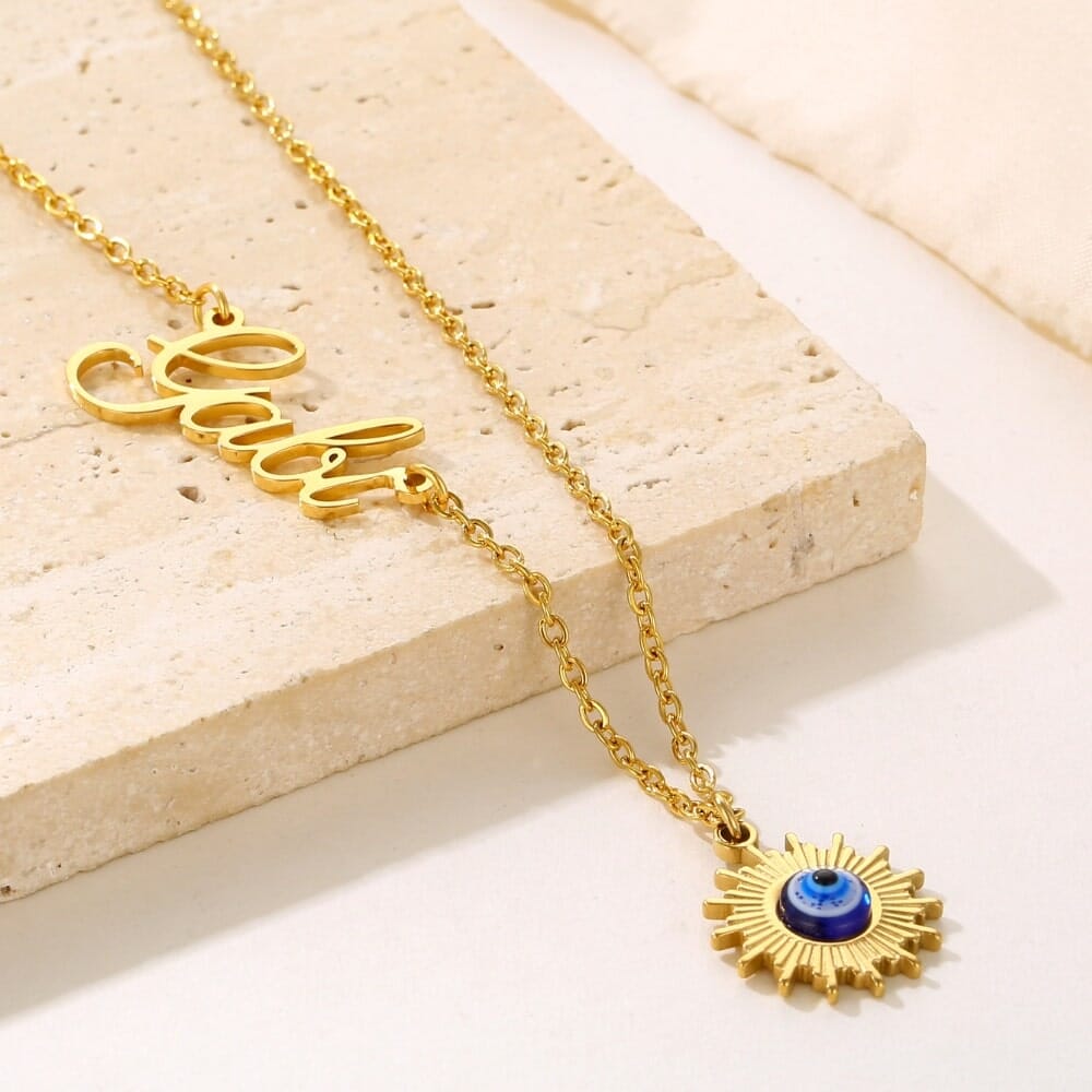 Evil Eye Sun Halskette mit Gravur Necklaces Loanya 